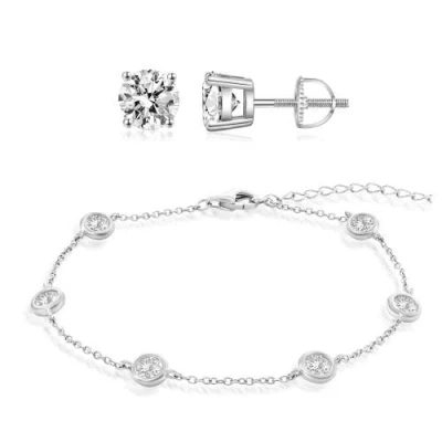 Donatello Gian Sterling Silver Crystal Earrings And Bracelet Set