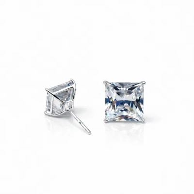 Donatello Gian Sterling Silver Crystal Square Studs Earrings In Metallic