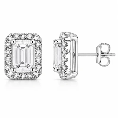 Donatello Gian Sterling Silver Emerald Cut Halo Studs In Metallic