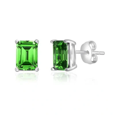 Donatello Gian Sterling Silver Emerald Cut Studs In Green