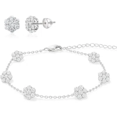Donatello Gian Sterling Silver Flower Earrings And Bracelet Set In Metallic