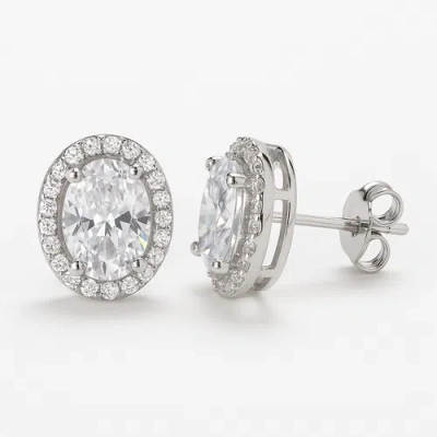 Donatello Gian Sterling Silver Oval Halo Earrings In White