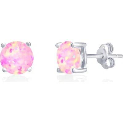 Donatello Gian Sterling Silver Pink Opal Studs In Metallic