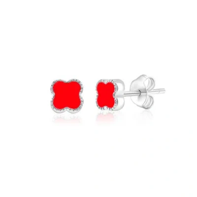 Donatello Gian Sterling Silver Red Turquoise Clover Studs