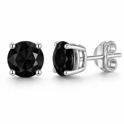 Donatello Gian Sterling Silver Round Black Moissanite Studs In Pattern