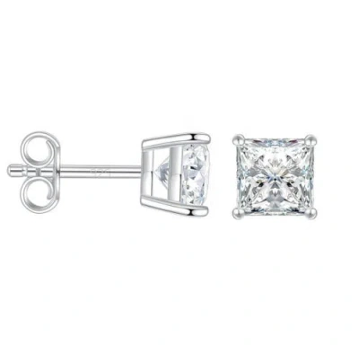 Donatello Gian Sterling Silver Square Moissanite Studs In Metallic