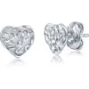 Donatello Gian Textured Heart Stud Earrings In Silver