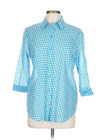 Pre-owned Doncaster Collection 3/4 Sleeve Button Down Shirt In Blue