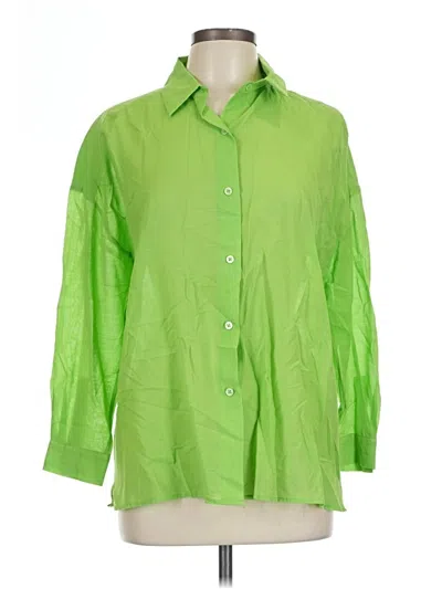 Pre-owned Doncaster Collection 3/4 Sleeve Button Down Shirt In Green