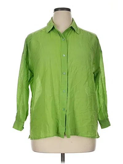 Pre-owned Doncaster Collection 3/4 Sleeve Button Down Shirt In Green