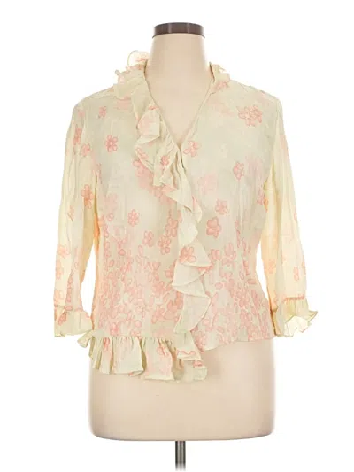 Pre-owned Doncaster Collection 3/4 Sleeve Silk Top Ivory Plunge Neckline Tops