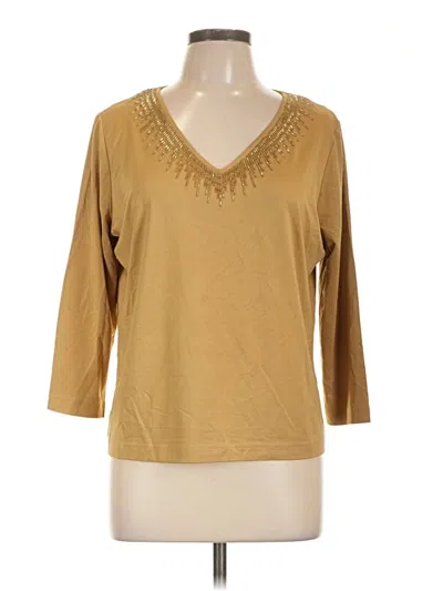 Pre-owned Doncaster Collection 3/4 Sleeve Top Tan V-neck Tops