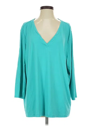 Pre-owned Doncaster Collection 3/4 Sleeve Top Teal V Neck Tops In Blue