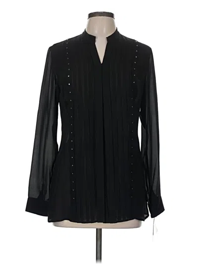Pre-owned Doncaster Collection Long Sleeve Silk Top Black Plunge Neckline Tops