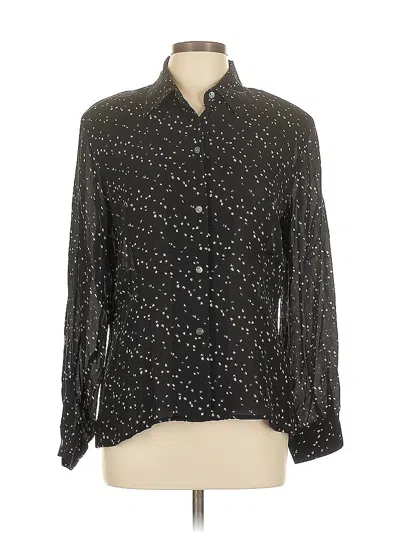 Pre-owned Doncaster Collection Long Sleeve Silk Top Black Stars Pattern Collared Neckline Tops