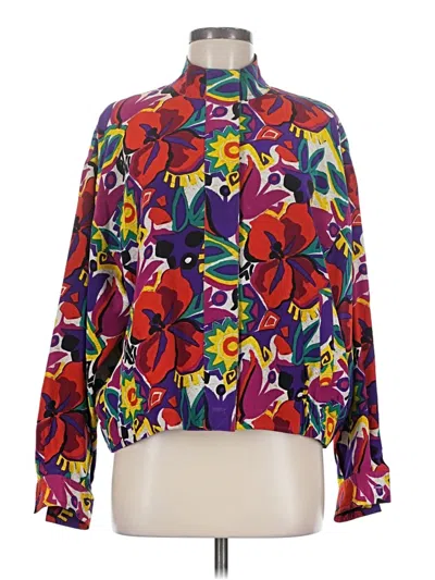 Pre-owned Doncaster Collection Long Sleeve Silk Top Purple Mock Neckline Tops