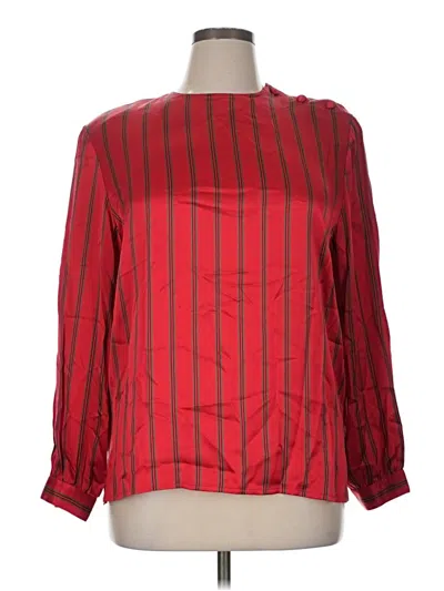 Pre-owned Doncaster Collection Long Sleeve Silk Top Red Stripes Pattern Square Neckline Tops
