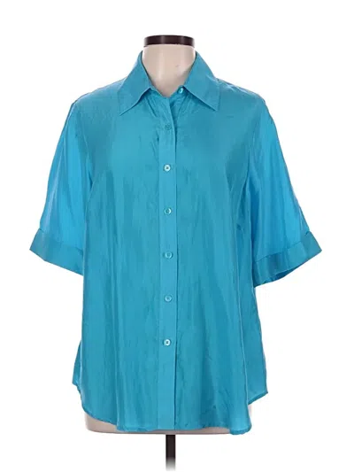 Pre-owned Doncaster Collection Short Sleeve Silk Top Teal Tie Neck Tops