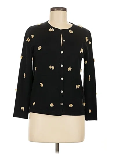 Pre-owned Doncaster Collection Silk Cardigan Sweater In Black