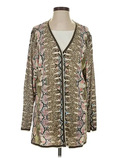 Pre-owned Doncaster Collection Silk Cardigan Sweater In Tan