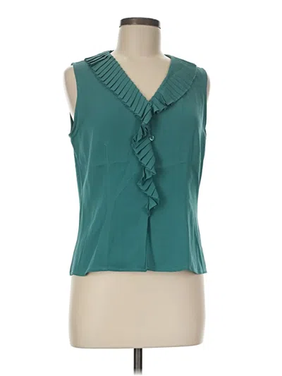Pre-owned Doncaster Collection Sleeveless Silk Top Teal Ruffles Neckline Tops