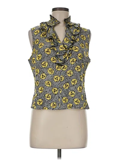 Pre-owned Doncaster Collection Sleeveless Silk Top Yellow Polka Dots Pattern V-neck Tops