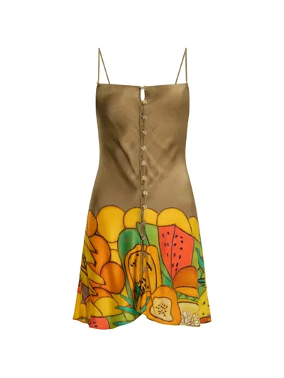 Donde Esteban Button Fruit-print Mini Dress In Multi