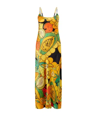 Donde Esteban Frutas Printed Silk-blend Satin Maxi Dress In Multi