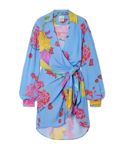 Donde Esteban Cielo Floral-print Crepe Mini Wrap Dress In Multi