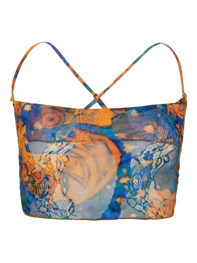 Donde Esteban El Beso Mesh Lace Top In Blue