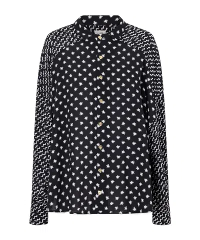 Donde Esteban Estrellitas Y Olas Printed Satin Shirt In Black