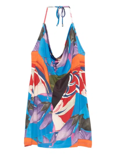 Donde Esteban Floral-print Mini Dress In Blue