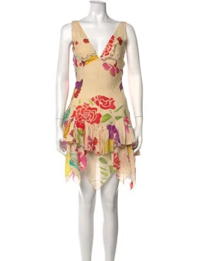 Pre-owned Donde Esteban Floral Print Mini Dress In Multicolor