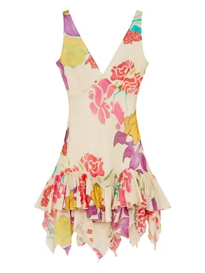 Donde Esteban Floral-print Mini Dress In Neutrals