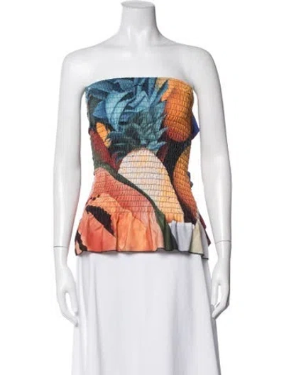 Pre-owned Donde Esteban Floral Print Strapless Crop Top In Multicolor