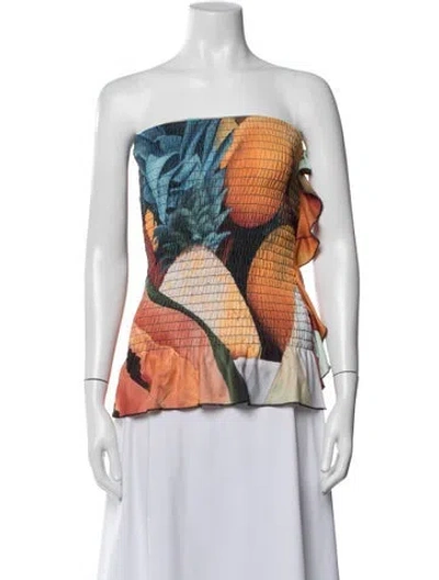 Pre-owned Donde Esteban Floral Print Strapless Crop Top In Orange