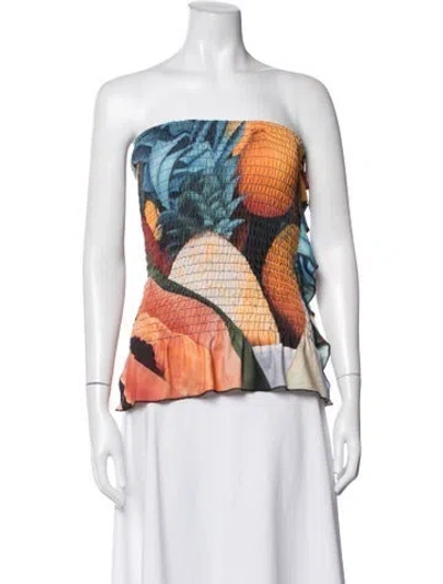 Pre-owned Donde Esteban Floral Print Strapless Crop Top W/ Tags In Multicolor