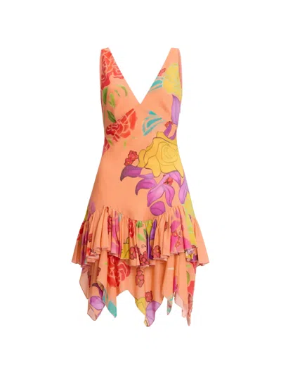 Donde Esteban Floral Ruffled Mini Dress In Orange