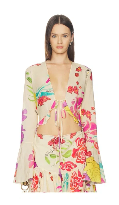 Donde Esteban X Valentino Cortazar Flores Blouse In Neutrals