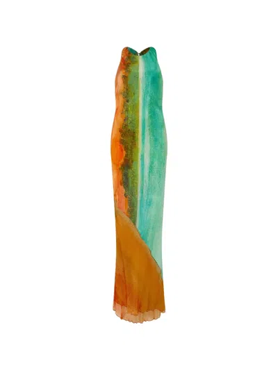Donde Esteban Formentera Landscape-print Maxi Dress In Multi