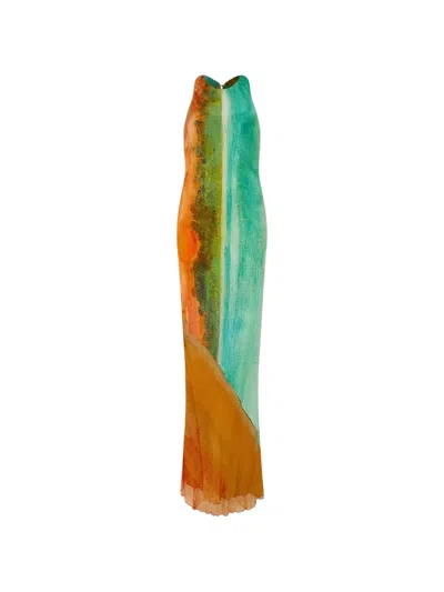 Donde Esteban Formentera Printed Silk-blend Maxi Dress In Brown