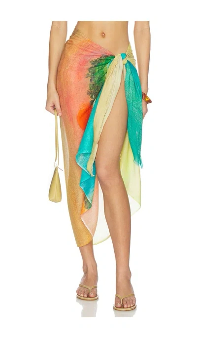 Donde Esteban Formentera Fringed Printed Cotton-blend Pareo In Multi