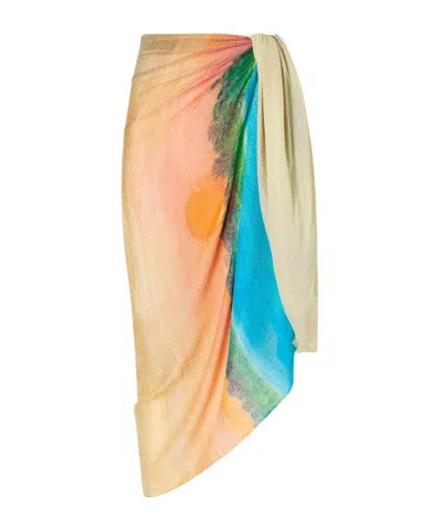 Donde Esteban Fringed Printed Cotton-blend Pareo In Nude
