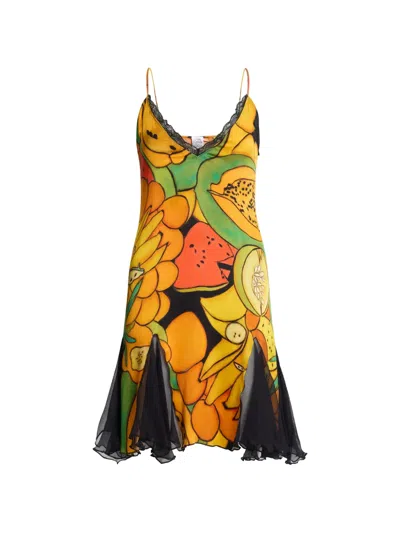 Donde Esteban Fruit Satin Lace Mini Dress In Multi