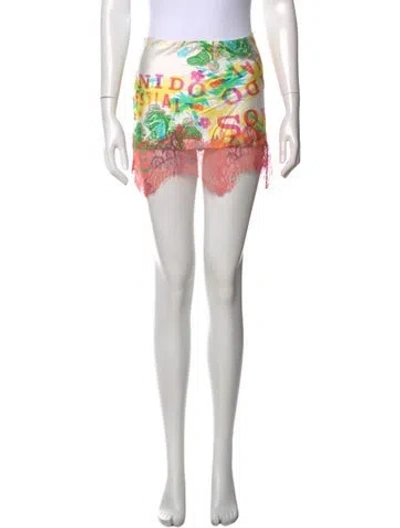 Pre-owned Donde Esteban Graphic Print Mini Skirt W/ Tags In White