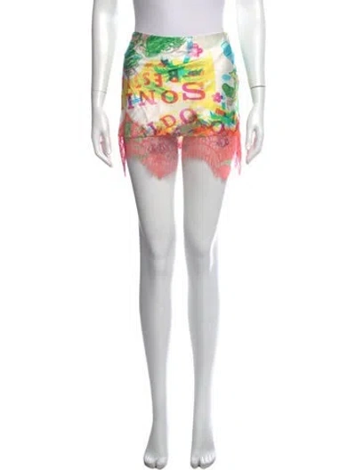 Pre-owned Donde Esteban Graphic Print Mini Skirt W/ Tags In White