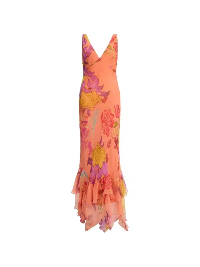 Donde Esteban Guava Flores Maxi Dress In Orange