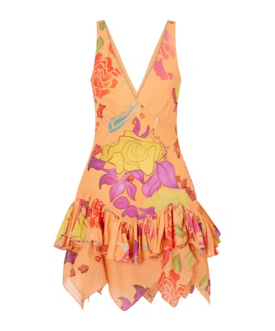 Donde Esteban Guava Flores Ruffled Printed Cotton-voile Mini Dress In Multi