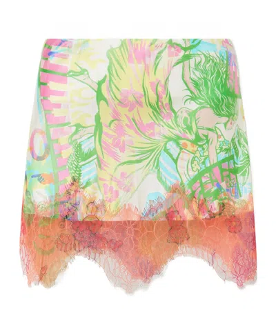 Donde Esteban Sonido Bestial Lace-trimmed Printed Satin Mini Skirt In Multi
