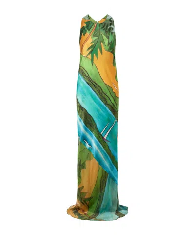 Donde Esteban Magdalena Printed Silk-blend Satin Maxi Dress In Multi